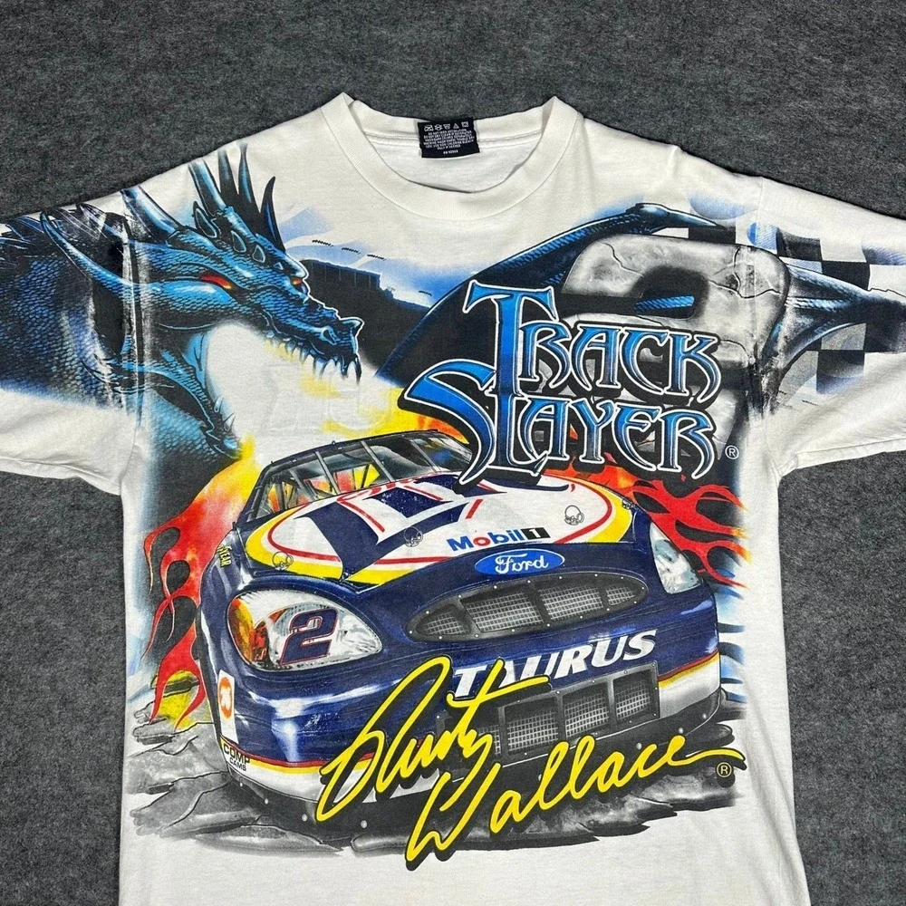 Rare VTG 90s Rusty Wallace Nascar Dragon All Over Print T‎ Shirt Medium Chase